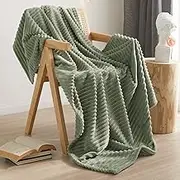 Geniospin Throw Blanket for Couch, Bed, Sofa. Super Soft Lightweight Blanket with Strip 50 X 60 Inches, Sage Green Throw Blanket Cozy, Warm and Breathable