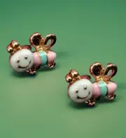 Betsey Johnson Dainty White Enamel Wings Bee Stud Earrings NWT