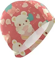 Cute Animal Bear Anime Valentine's Peach bathing caps for men Short Hair waterproof swim for women Hair Protection and Drag Reduction gorro para natacion mujer