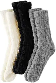 [TELAIN] Cuddly Socks Ladies, 3-Pack Warm Fluffy Cotton Socks In White, Black And Grey, For Winter Days And Christmas