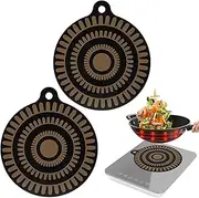 QWLWBU 2Pcs Brown Silicone + Fiberglass Induction Cooktop Mats, Round, TRIVET, Induction Mat, 24cm, No-Slip, Thermochromic, Scratch & Burn Protection