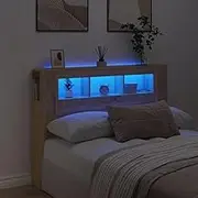 Bed Headboard LED, Beds Head Frame LED Headboard Sonoma Oak 140 cm Engineered Wood