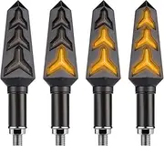 4PCS Motorcycle Indicator Lights, 12V Super Bright Flowing Turn Signal Brake Daytime Running Light, Universal for Motorbike Scooter Quad Cruiser Harley Yamaha Suzuki Off Road (Black)