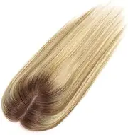 14 inch Human Hair Toppers For Women, 8.5x10.5 cm Silk Base Clip In Topper Hairpiece(Brown Highlight Blonde)