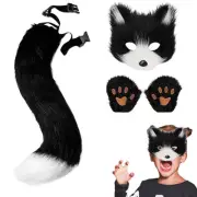 Faux Fur Fox Mask Tail Gloves Set Halloween Fox Animal Cos Costume Prop