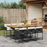 7 Piece Garden Dining Set with Cushions Black Poly Rattan,Outdoor Furniture Sets-3211275