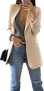 [YMING] Women's Long Sleeve Blazer Front Open Suit Jacket Lapel Collar Office Long Sleeve Jacket Oversized, Apricot, S