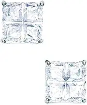 [JewelryWeb] 14k White Gold 8x8mm 4 Segment Square CZ Simulated Diamond Basket Set Earrings Stud Earring for Women