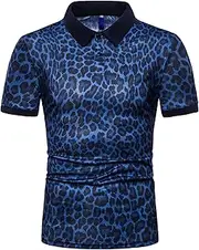 [Maiyifu-GJ] Mens Leopard Print Fashion Short Sleeve Animal Print Golf Shirt Casual Moisture Wicking Polo tee
