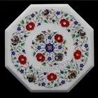 Octagon White Marble Table Top | Handmade Abalone Shell & Carnelian Inlay | Luxu