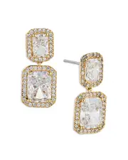 Nadri Emerald Cut Halo Drop Earrings in 18K Gold Plated or Rhodium Plated