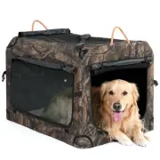 27.5 Inch Collapsible Dog Crate, Portable Soft-Sided Dog Travel Carrier Camou...