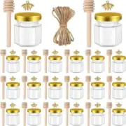 20 Pcs Mini Glass Honey Jars 1.5 Oz Hexagon Honey Jars with Wooden Dipper&Lid
