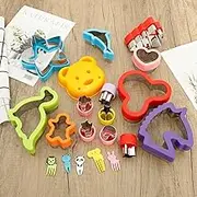 DJAPWPX 9-Piece Kids Lunch Kit - Sandwich & Veggie Cutters with 14 Forks + 2 Brushes | Animal Shaped Food Molds for Bento Boxes, School & Parties