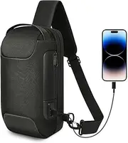 [AutoWT] Sling Bag for Men – Anti-theft Crossbody Shoulder Bag with Password and USB Charging Port – Waterproof Sling Backpack for Hiking Travel Daypack
