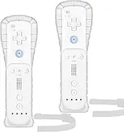Wii Controller 2 Pack, Wii Remote Controller with Silicone Case and Wrist Strap Compatible for Wii/Wii U Console - White