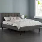 Zinus Lottie Fabric Bed Frame Queen - Dark Grey Upholstered Square Stitched
