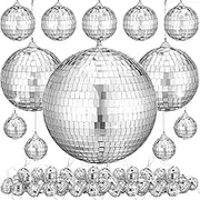 40 Pack Mirror Disco Ball in Variety Silver Hanging Glass Mirror Ball Light Ball with String Disco Hanging Ornament for Club Stage Bar Birthday 70s Party Decoration (6/3/ 2/1.2/0.8 Inch)
