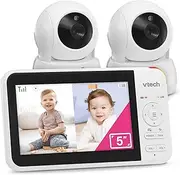 VTech VM924-2 Remote Pan-Tilt-Zoom Baby Monitor with 2 Cameras & Audio,5" LCD Screen,Up to 17Hrs Video Streaming&31Hrs Battery for Audio,Night Vision,1000ft Range,Soothing Sounds,Temperature Sensor
