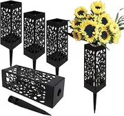 4 Pack Grave Decorations Memorial Cemetery Floral Holder Vases,Black Plastic Vase Cones with Long Spike Stake Drainage Holes for Gravestone Grave Garden Yard Ground Outdoor Flower Markern