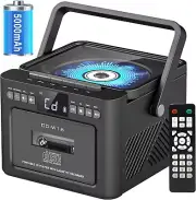 Boombox Cassette CD Player Bluetooth5.1 with 5000mAh Battery,5W Dual Stereo