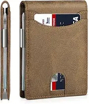 [Zitahli] Slim Wallets for Men, Leather Money Clip Mens Wallet, RFID Blocking Front Pocket Bifold Wallet, Minimalist Credit Card Holder with Gift Box, Crazy Horse Brown, Retro