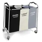 Laundry Basket with Wheels, 240l Laundry Hamper with 3 Section Laundry White