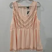 Torrid Womens Size 2 2x Peach Top Peplum Chiffon Sleeveless Sequins Beads