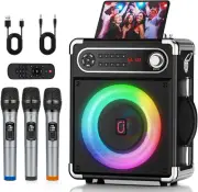 Karaoke Machine with 3 Wireless Microphones for Adults/Kids, Portable Bluetooth