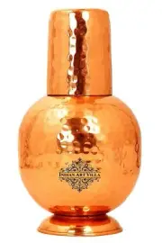 Hammered Pure Copper Surai Design Bedroom Bottle with Inbuilt Glass,750 ML