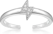 [Lavari Jewelers] 0.03 Carat Natural Diamond Lightning Bolt Toe Ring for Women in 925 Sterling Silver (H-I, I2-I3, 0.03 cttw) Hypoallergenic One Size Adjustable Open Toe Ring, Metal gemstone, Diamond