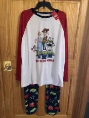 Toy Story Mens Large Holiday Pajamas Set Shirt Pants Fleece $50 (s-blk-53-3)