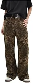 [AMIWET] Jeans Vintage Denim Pants Y2K Pants Leopard Jeans, Leopard Print Pants Straight Leg Jeans, Baggy Jeans Oversized Pants Wide Leg Jeans (Color : Brown, Size : Large)