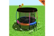 Kahuna Trampoline 10 ft with Basket ball set and Roof - Rainbow