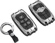 Zinc Alloy Car Key Case Cover for Land Rover Discovery Freelander Range Rover Sport Evoque2021-2024 5 Button (Silver+Round Buckle)