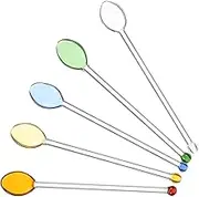 SOLUSTRE 5pcs Long Handle Glass Stirring Spoons Stylish Cocktail Stirrers for Home and Cafe Use Heat Resistant Easy to Clean for Coffee Juices and Desserts