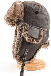 [DJG DIAL] Unisex Trooper Trapper Hat Winter Aviator Hat Faux Fur Hat with Ear Flaps Ski Cap Winter Warm Russian Ushanka Bomber Hat Windproof Hunting