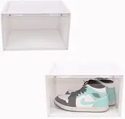 Rwnjump [Upgraded Thick Magnetic] Side-opening Acrylic Material Shoe Box Display Cabinet, Dustproof and Moisture-proof Storage Box, Stackable Drawer-type Storage Box (White-2 sets)