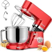 Stand Mixer, POWWA Food Mixer 6.2L Dough Mixer, 6 Speeds 1500W Electric Kitchen Mixers Cake Mixer with Dough Hook, Whisk, Beater & Splash Guard for Baking, Cake, Pasta, Salad(Dishwasher Safe, Red)