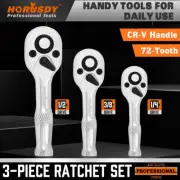 HORUSDY 3Pc Stubby Socket Ratchet Wrench Set 72-Tooth CRV Wrench 1/2" 3/8" 1/4"