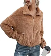 [Generic] Fleece Jacket Womens, Faux Lamb Wool Fleece Coat with Drawstring Winter Jackets for Women Fleece Cardigan
