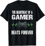 [X.Style] The Heartbeat of A Gamer Video Games Boys Teens Graphic ds1621 T-Shirt (S) Black