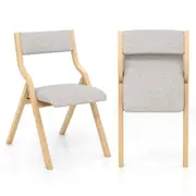 Giantex 2PCS Folding Dining Chair Upholstered Kitchen Chair Wood Frame Accent Chair Natural