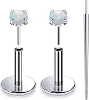 [Lsnevsie] 20G 18G 16G Threadless Push In Astm F136 Titanium Nose Ring Studs Flat Back Studs Earrings G23 Titanium Tragus Helix Conch Cartilage Earrings Piercing Jewelry For Women Men Opal 2-3mm