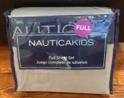 New Nautica Kids Colorblock Gray with Navy Blue Cuff Logo Full Bed Sheet Set