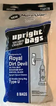 Sears ~ Royal Dirt Devil ~ Type U ~ Micro-Liner Vacuum Cleaner Bags ~ 8 Bags