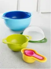 Kitchen 8 Nesting Bowls Mixing Sieve Colander Measuring Cups Food Multicolor