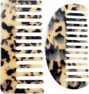 Large Wide Tooth Tortoise Shell Comb - 2 Pack French Hair Detangling Comb for Thick Curly Wavy Hair (B)