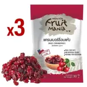 3X Dried Cranberries, Pure Natural Organic, Dried Fruit Premium Quality, 30g.