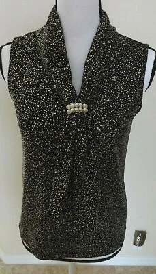 Karl Lagerfeld Knit Top Women's Size XS Black Gold Pearl Tie Cluster Dressy